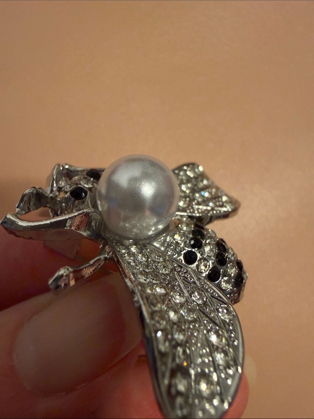 Silver Bee Brooch with Pearl Accent - Fashion Jewelry - Picture 4 of 6